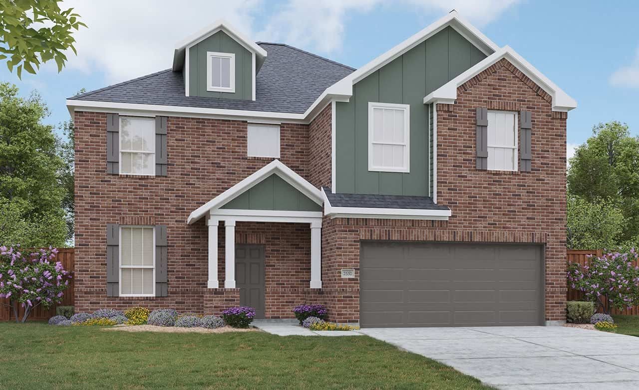 Modern single-family home design with brick and panel architecture in residential 3D render.
